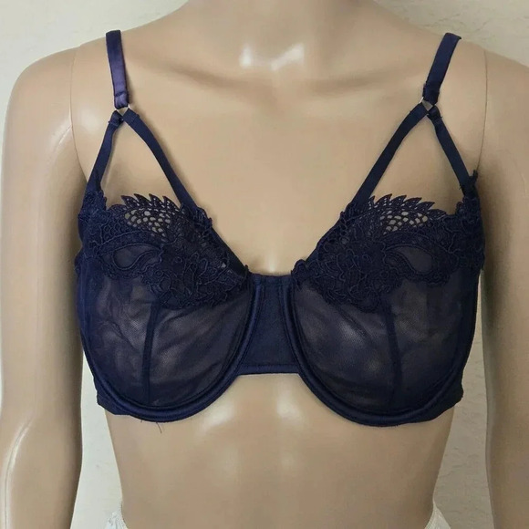 Victoria's Secret Unlined Balconet Bra navy Lace Underwire size 36D - Picture 1 of 6